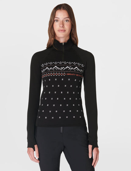 Sweaty Betty Alpine Betty Half Zip Base Layer Top - Black Alpine Betty Jacquardimage1- The Sports Edit