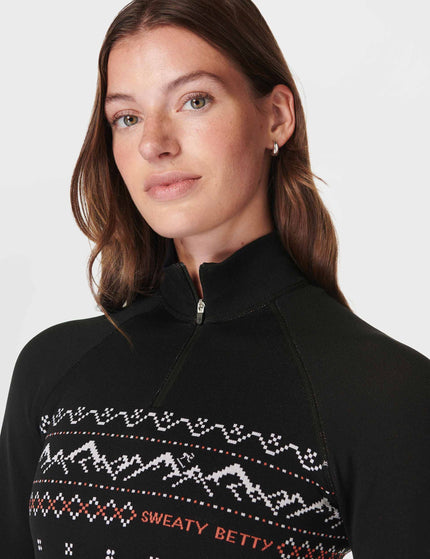 Sweaty Betty Alpine Betty Half Zip Base Layer Top - Black Alpine Betty Jacquardimage3- The Sports Edit