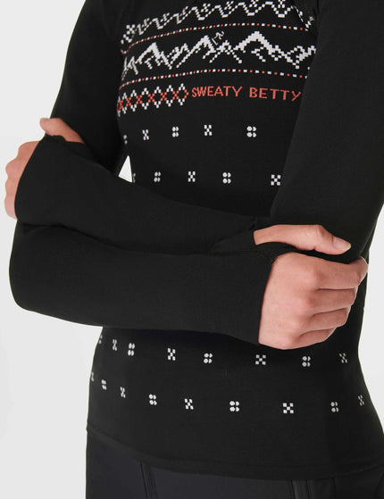 Sweaty Betty Alpine Betty Half Zip Base Layer Top - Black Alpine Betty Jacquardimage4- The Sports Edit