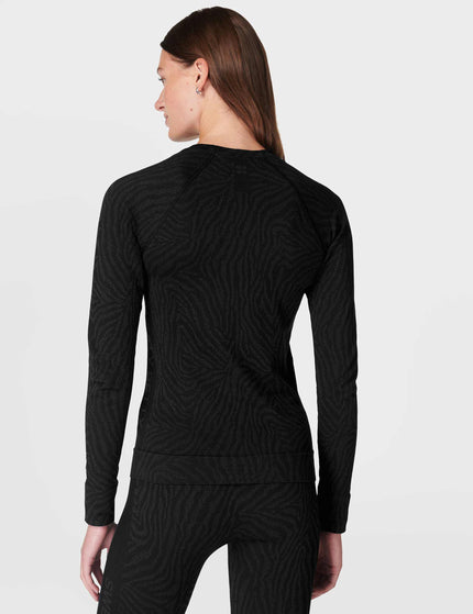 Sweaty Betty Animal Crew Neck Base Layer Top - Black Zebra Lines Jacquardimage2- The Sports Edit