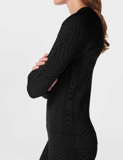 Sweaty Betty Animal Crew Neck Base Layer Top - Black Zebra Lines Jacquardimage3- The Sports Edit