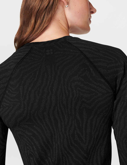 Sweaty Betty Animal Crew Neck Base Layer Top - Black Zebra Lines Jacquardimage4- The Sports Edit