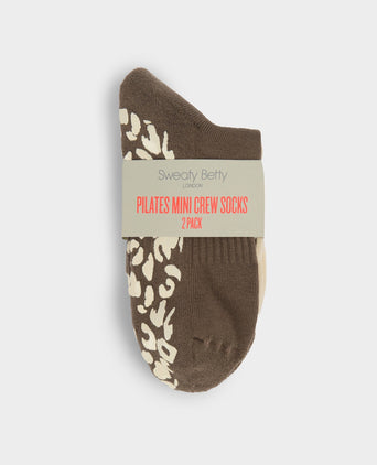 Animal Print Mini Pilates Crew Gripper 2 Pack - Khaki Brown/Pebble Beige