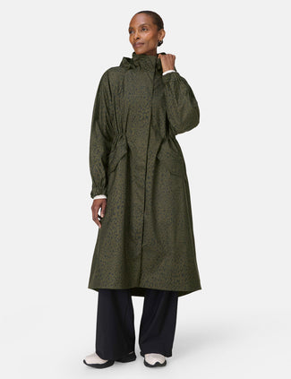 Motion Technical Longline Parka - Large Green Leopard Print