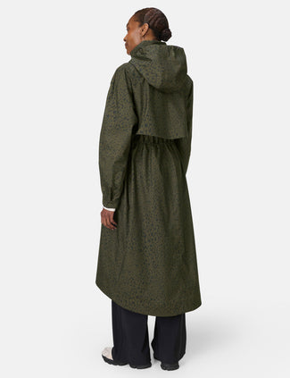 Motion Technical Longline Parka - Large Green Leopard Print