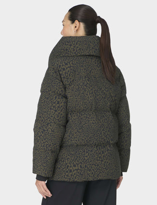 Nimbus Cloud Short Puffer - Large Green Leopard Print