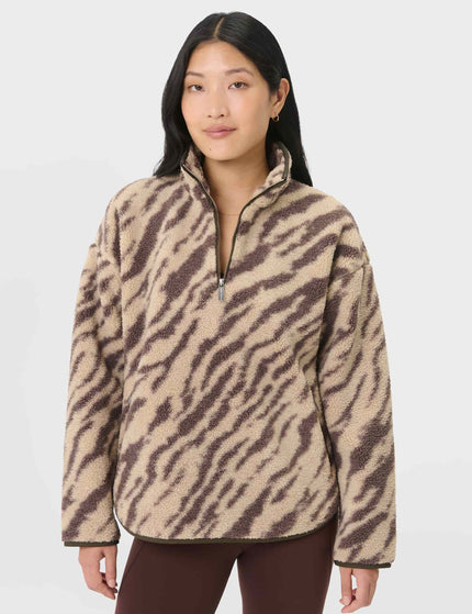 Sweaty Betty Plush Half Zip Fleece - Beige Linear Texture Printimages1- The Sports Edit