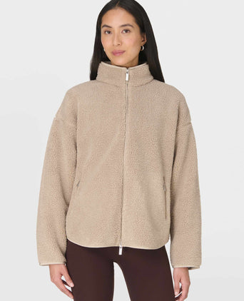 Plush Textured Zip Up Fleece - Dusk Beige