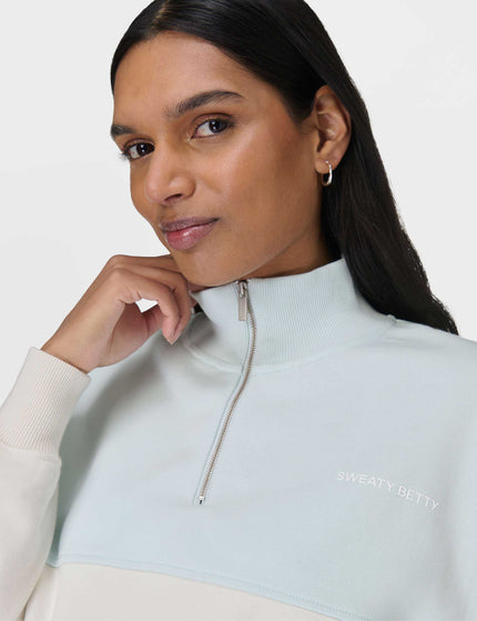 Sweaty Betty Revive Crop Half Zip - Day Break Blue Lily Whiteimage4- The Sports Edit