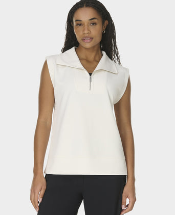 Sand Wash CloudWeight Half Zip Sleeveless Pullover - Coconut Cream
