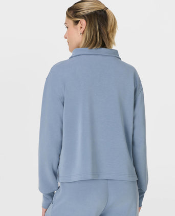 Sand Wash Half Zip Crop Sweatshirt - Luxe Blue