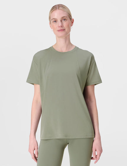 Sweaty Betty Soft Flow Studio Wrap Back T-Shirt - Willow Greenimage2- The Sports Edit