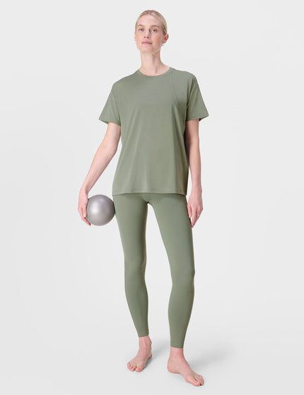 Sweaty Betty Soft Flow Studio Wrap Back T-Shirt - Willow Greenimage5- The Sports Edit