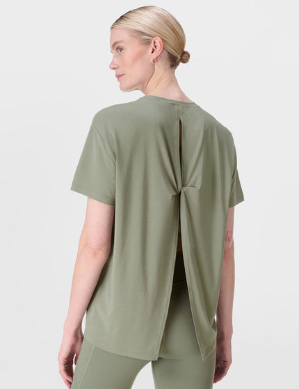 Sweaty Betty Soft Flow Studio Wrap Back T-Shirt - Willow Greenimage1- The Sports Edit