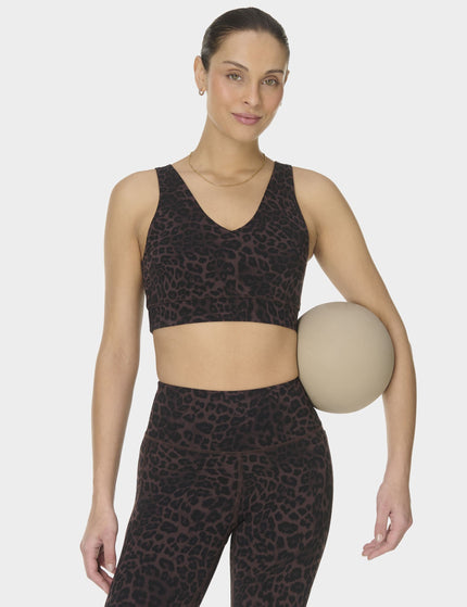 Sweaty Betty Ultimate Studio Voop Bra - Brown Leopard Skin Printimages4- The Sports Edit