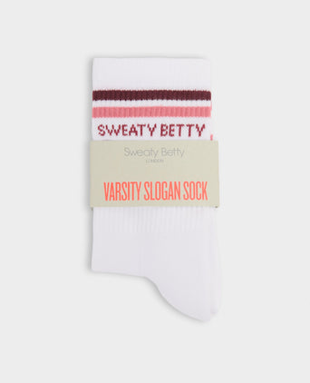 Varsity Slogan Socks - White Melrose Pink