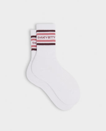 Varsity Slogan Socks - White Melrose Pink