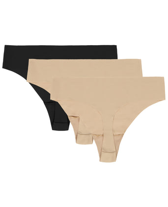 Pure Stretch 3-Pack No Show Thong - Nude/Black