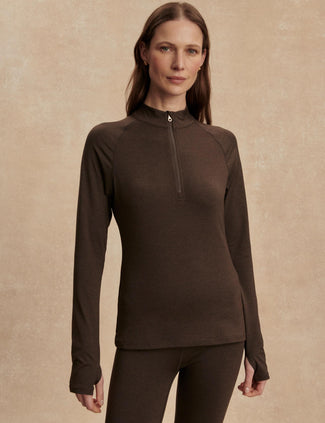 Always Warm Half-Zip Base Layer Top - Deep Chocolate Marl