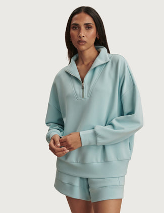 Hawley Half Zip Sweat - Porcelain Blue