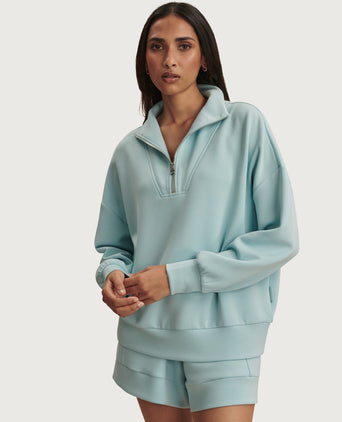 Hawley Half Zip Sweat - Porcelain Blue