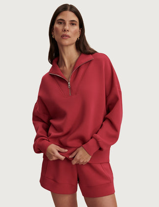 Hawley Half Zip Sweat - Rich Raspberry