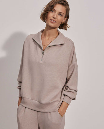 Hawley Half Zip Sweat - Taupe Marl