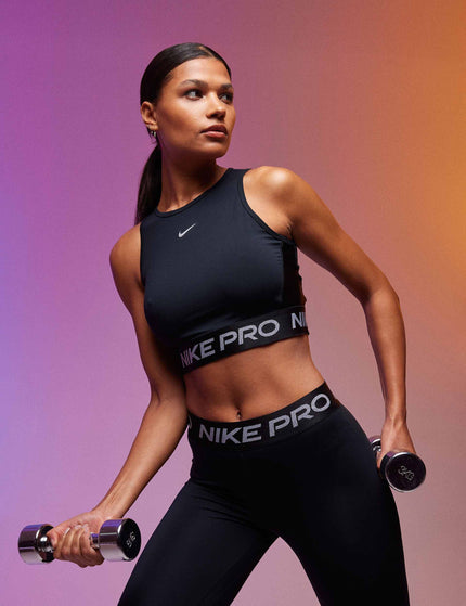 Nike Pro Dri-FIT Cropped Tank Top - Black/Metallic Silverimage6- The Sports Edit