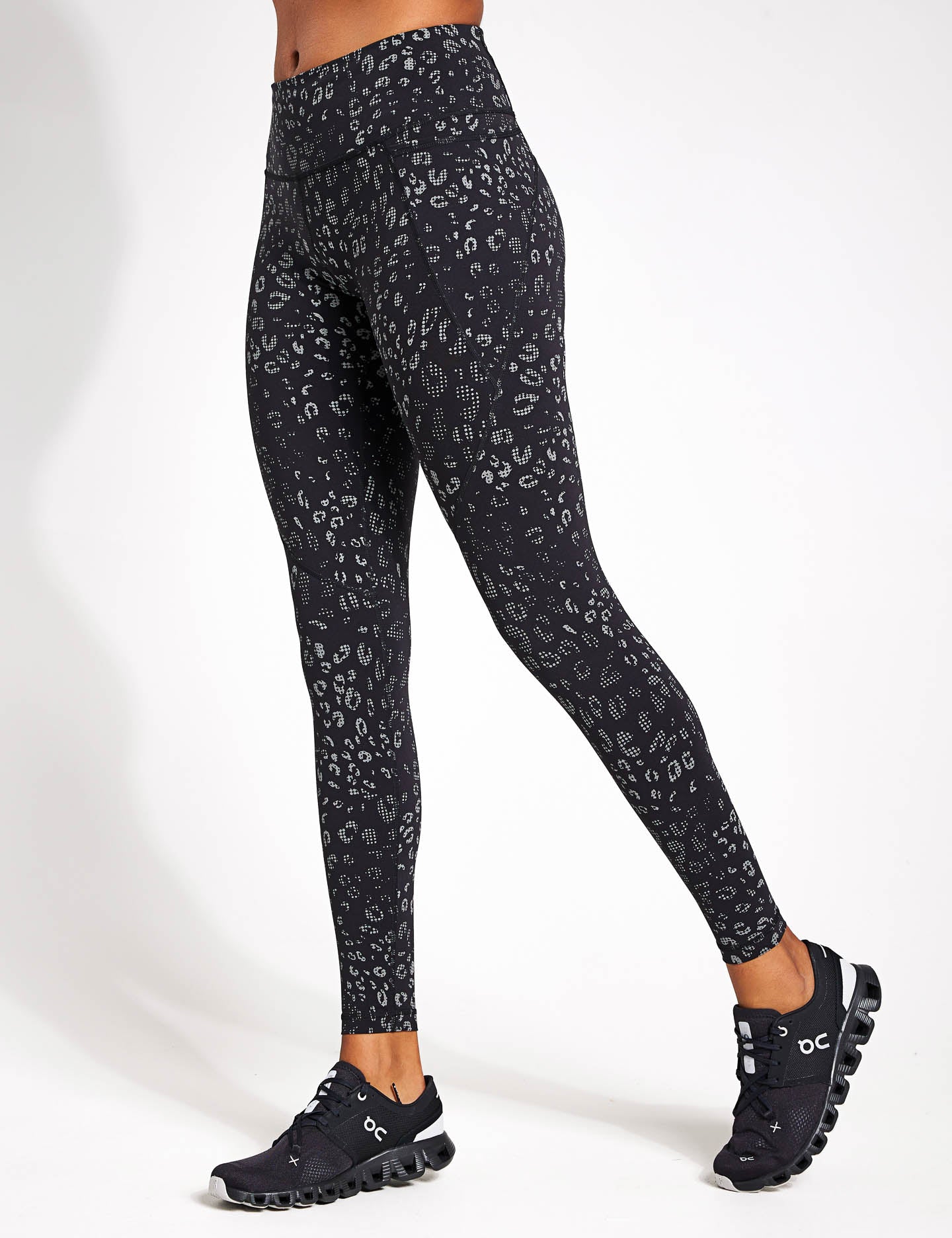 Power Reflective Workout Leggings - Black Reflective Leopard Print, Women's Leggings