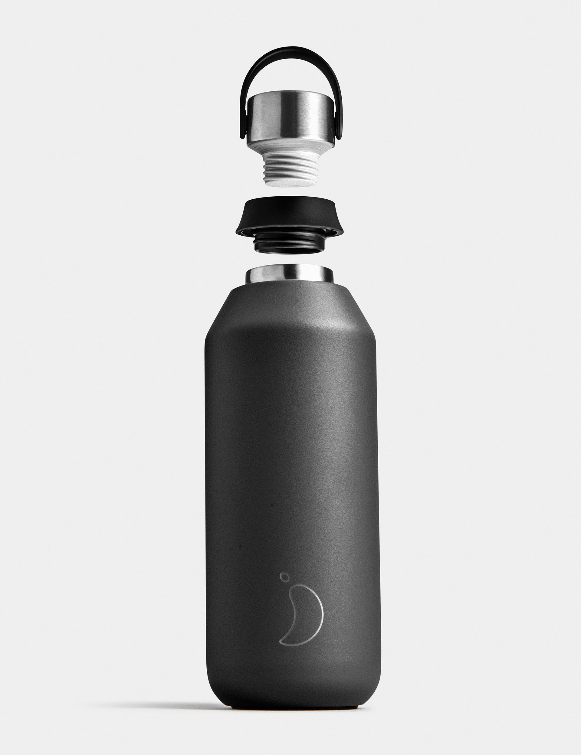 Chilly's black stainless steel bottle, branded bottles