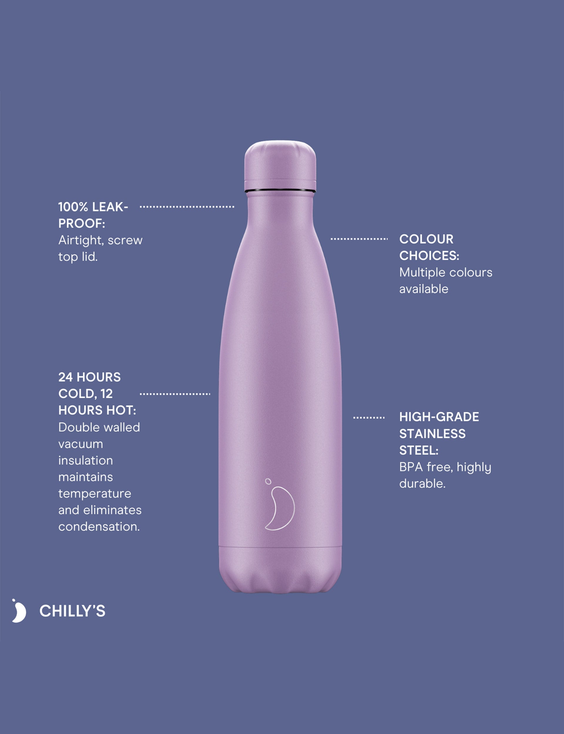 Chilly's, Water Bottle 500ml - Mono All White