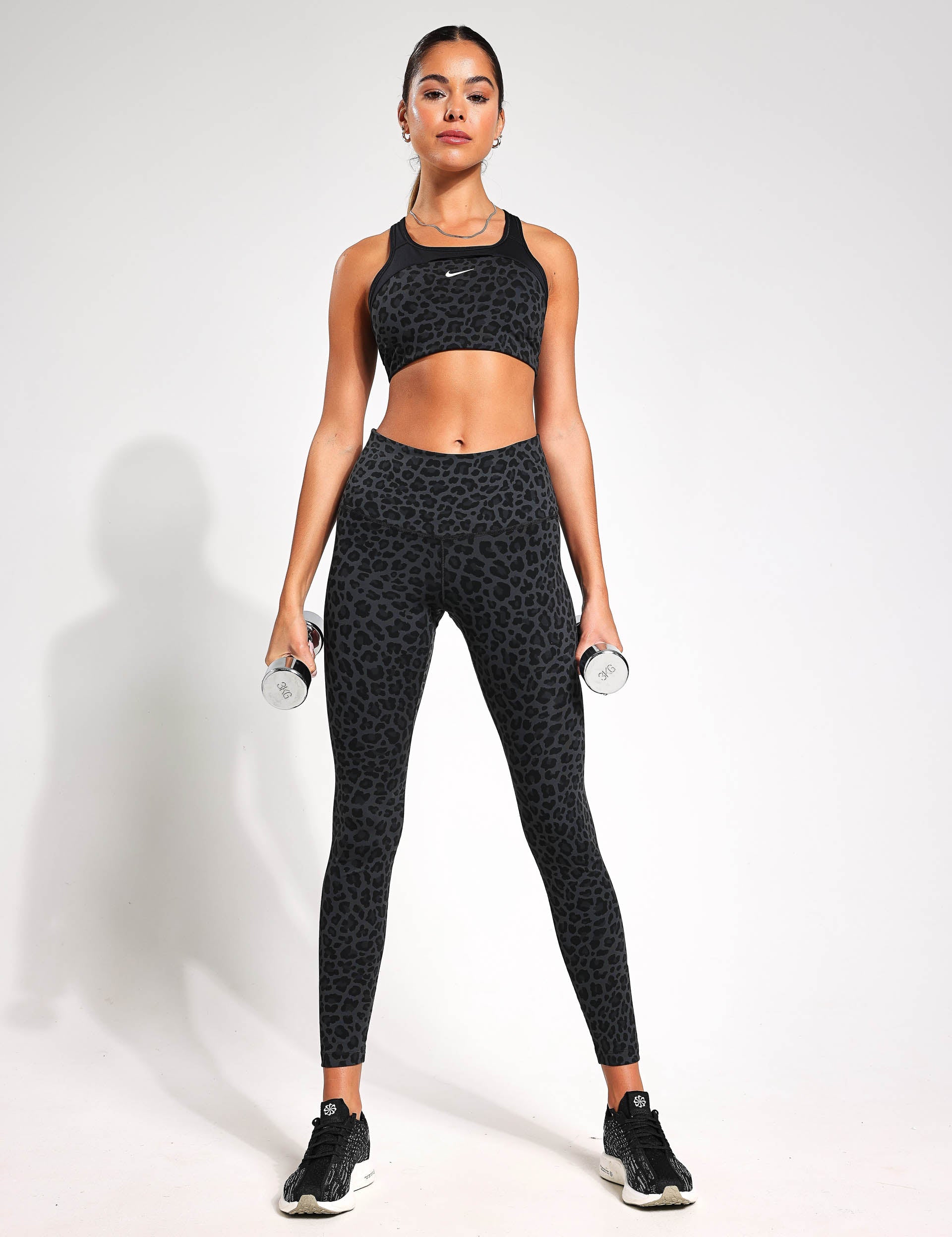 Nike Women's One Brown Multi Leopard Print HR Leggings (DM7274-256) Size S/M  NWT