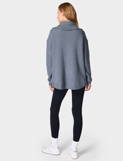 Sweaty Betty Restful Boucle Half Zip Sweatshirt - Steel Blueimage2- The Sports Edit